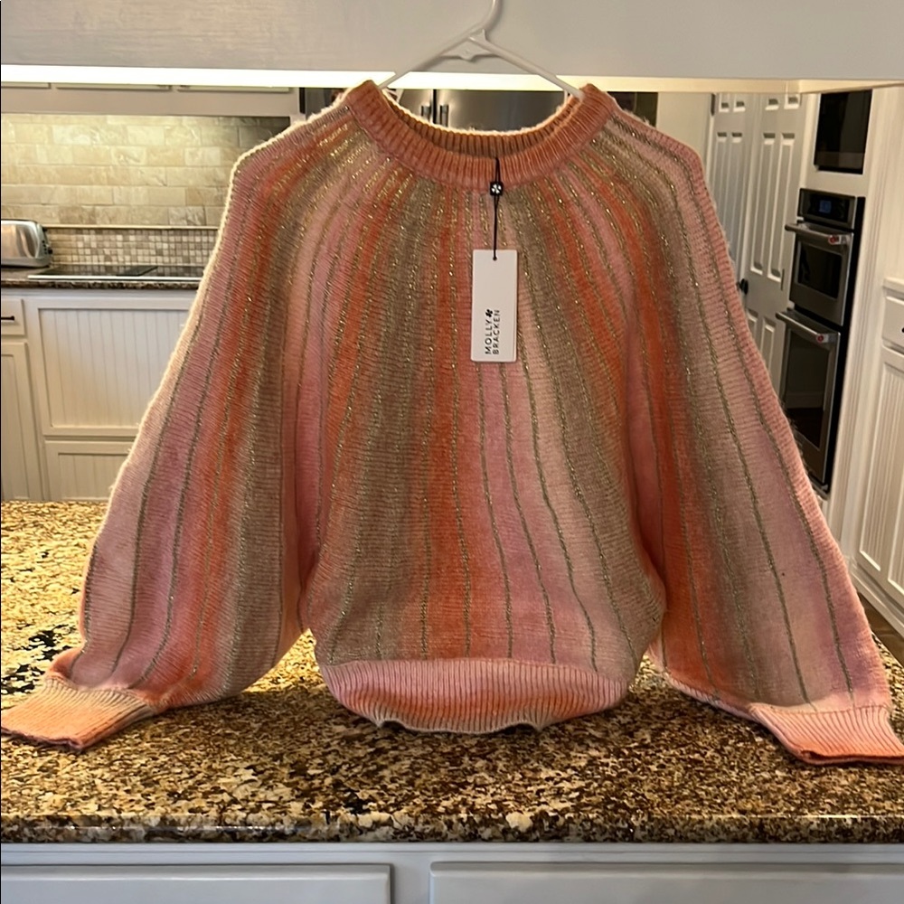 Molly Bracken Pink and Gold Striped Sweater